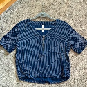 Blue Striped RVCA Zipper Front Top Size S
